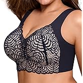 FHTECO Women Plus Size Bra: Breathable Wireless Lace Bras - Lightly Lined T-Shirt Bras for Daily Sports and No Wire Bras