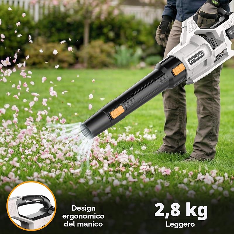 Soffiatore a Batteria KUZUPRO per Foglie, 21 V, 2 Batterie da 4,0 Ah
