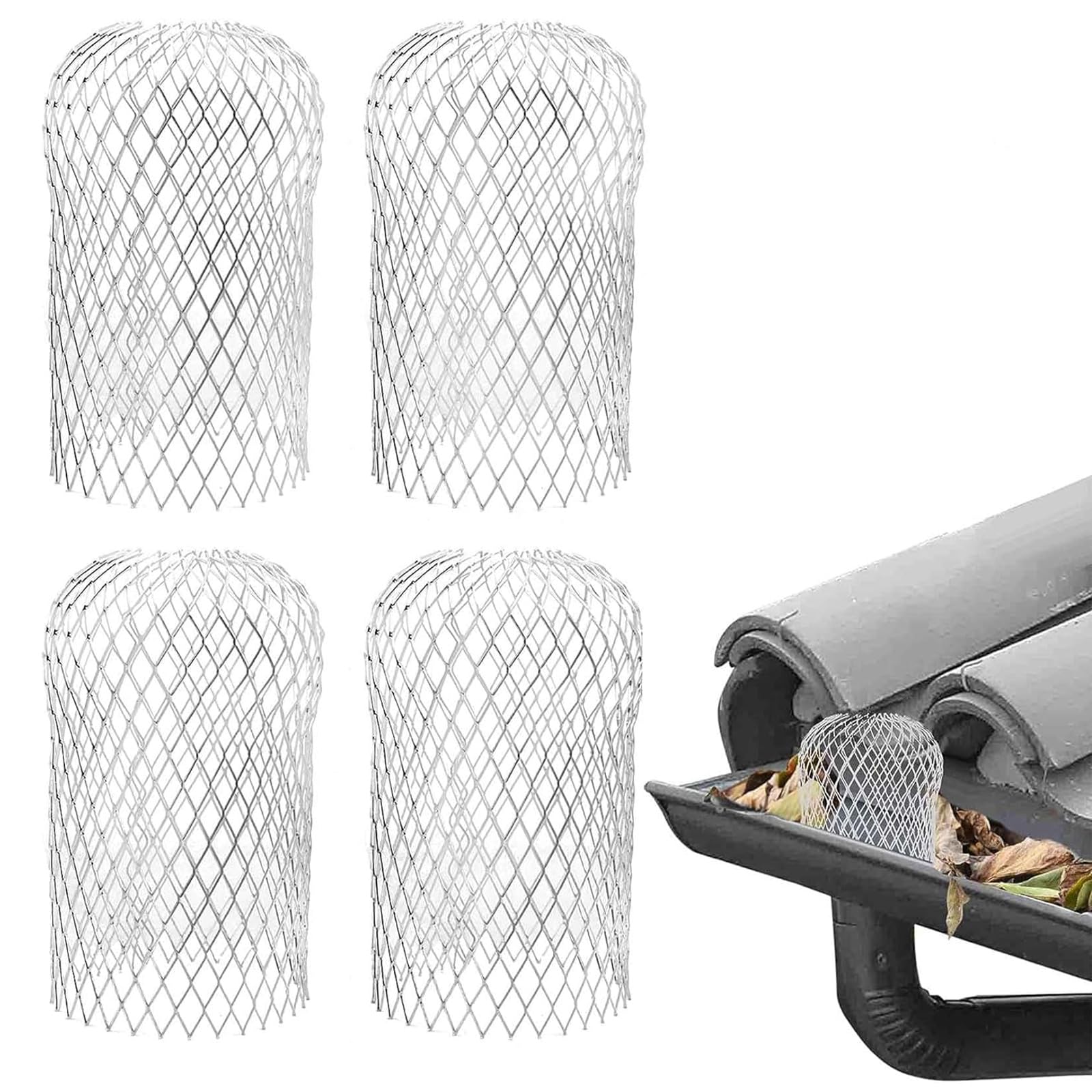 JYTDBCS 4 Pcs Gutter Guards - Aluminum Gutter Downspout Guard, Expandable Leaf Strainer Gutter Screen Covers Down Pipe Protectors, Keeps Gutter Clear of blockages from Leaves, Moss, muck, Gutter Ball