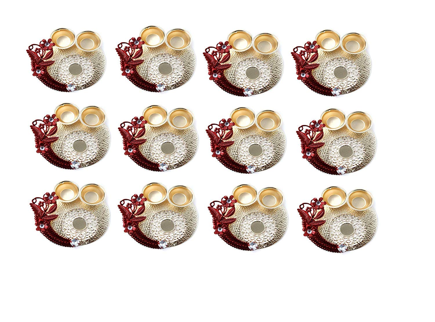 Itiha Red Floral Set of 12 haldi kumkum Holders wedding gift, makarsankranti gift, Return Gift (4.5 inches Each)