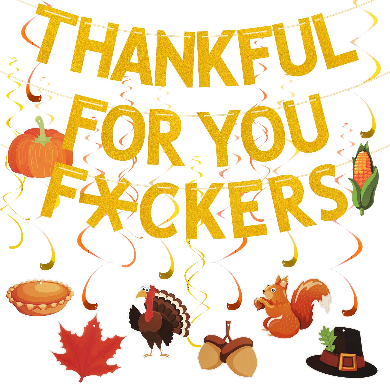 Photo 1 of Bcxfbxd Thanksgiving Banner Decorations with Hanging Swirls Friendsgiving Party Decorations Thankful for You Banners for Home Mantel Fire Party