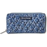 Bella Taylor Slim Card Wallet for Women | Quilted Cotton Fabric Zip Around Credit Card Wallet with RFID Protection | Navy Floral