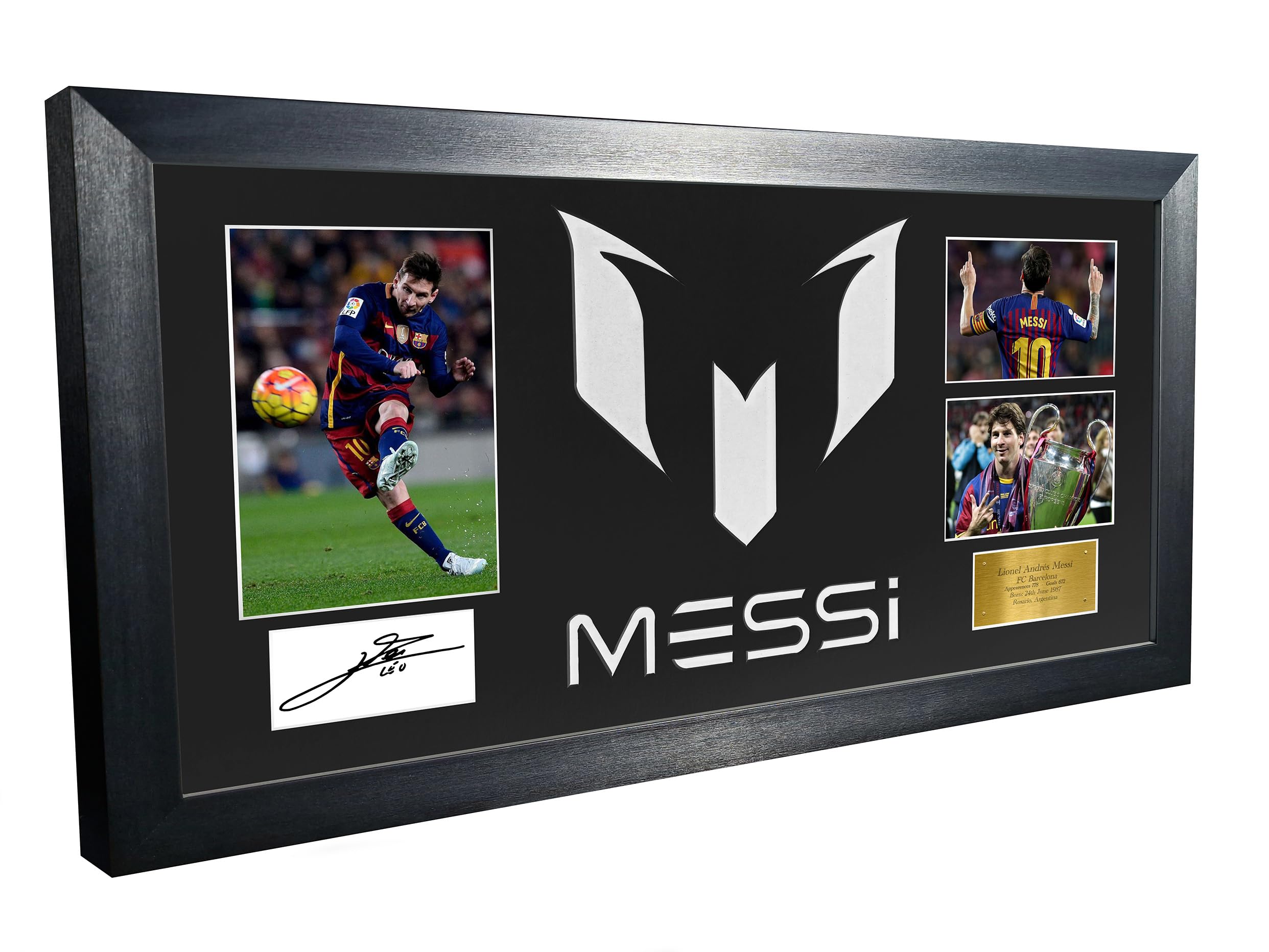 Lionel Messi Celebration With Precision Cut Logo Barcelona Signed Autographed Signature Photograph Picture Frame Football Soccer Poster Gift Black Mount