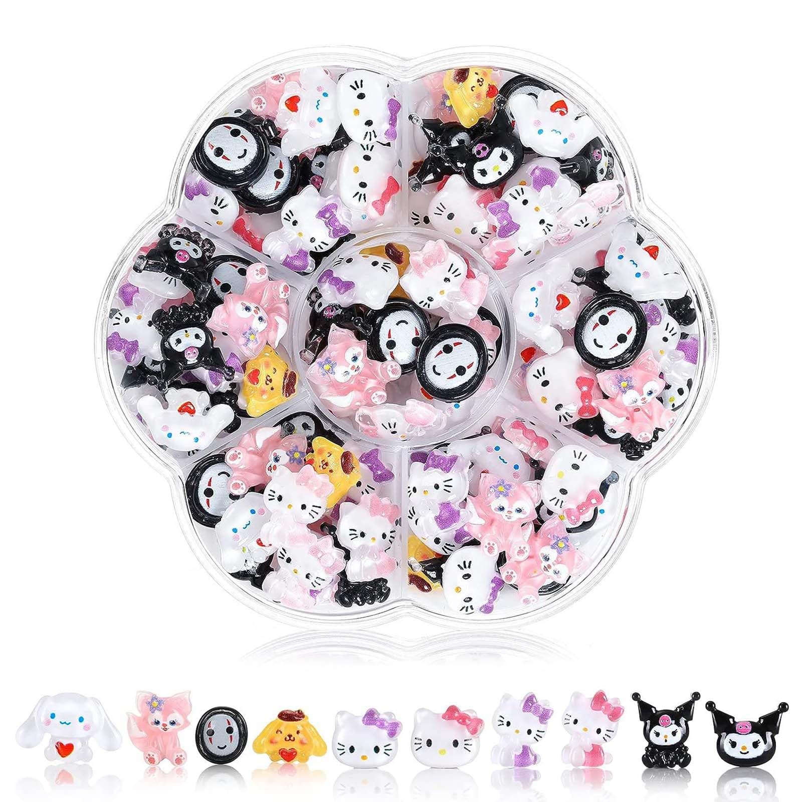 NLFOX 3D Cartoon Nail Charms - 70PCS Nail Gems for Nail Art Mix Assorted Color - 10 Shapes Acrylic Jewelry for Nail Decoration - Multi Use 3D Nail Gems Home Cute Nail DIY Accessories