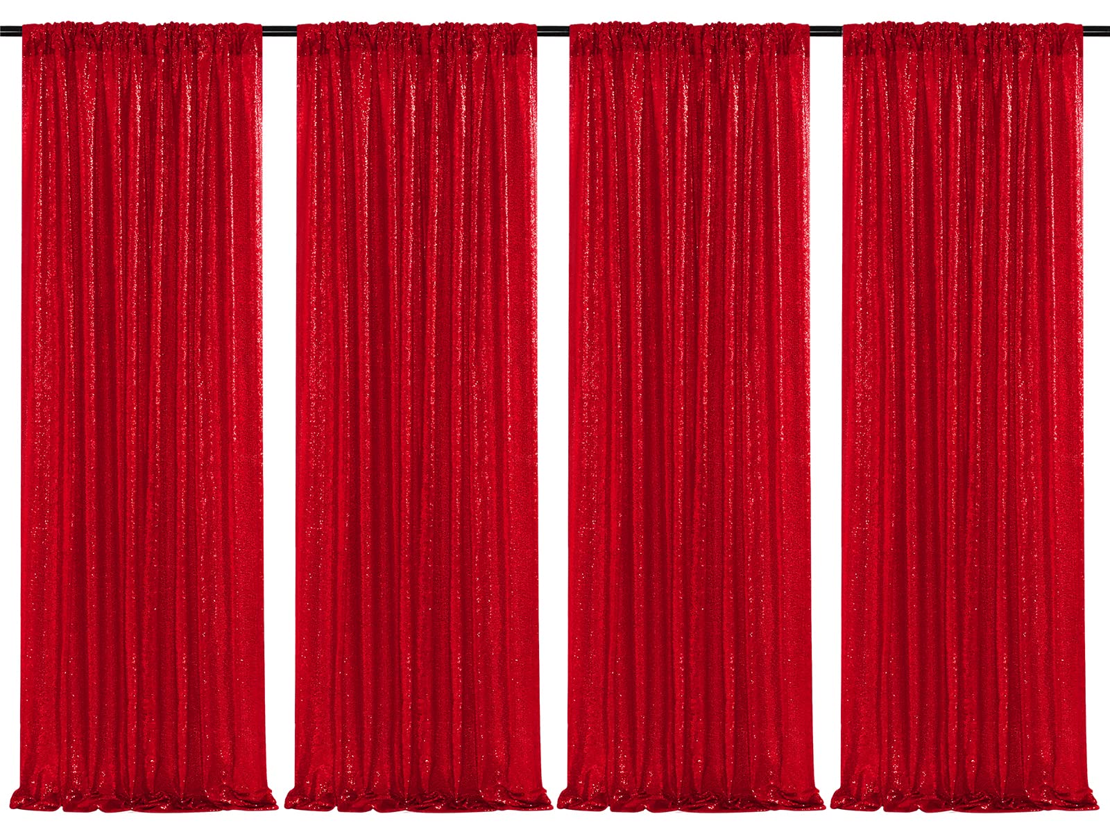 Photo 1 of Red Sequin Backdrop Curtain 4 Pieces 2FTx8FT Glitter Christmas Wedding Decoration Party Photograph Background