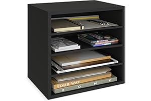 Ballucci 4-Tier Paper Organizer for Desk, Stackable Tray, Desk Storage Organizer Shelves, Stacking Letter Paper Tray Sorter for Classroom Office, Black