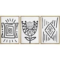 SIGNWIN Framed Canvas Print Wall Art Black Geometry with Flowers Abstract Shapes Illustrations Expressionism Alternative Expressive Dark for Living Room, Bedroom, Office - 16