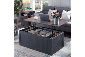 IFGET 48" Lift Top Coffee Table, Farmhouse Cocktai with Sliding Groove Barn Door, Rustic Wood Center Table w/Double Storage Spaces for Living Room, Dark Grey