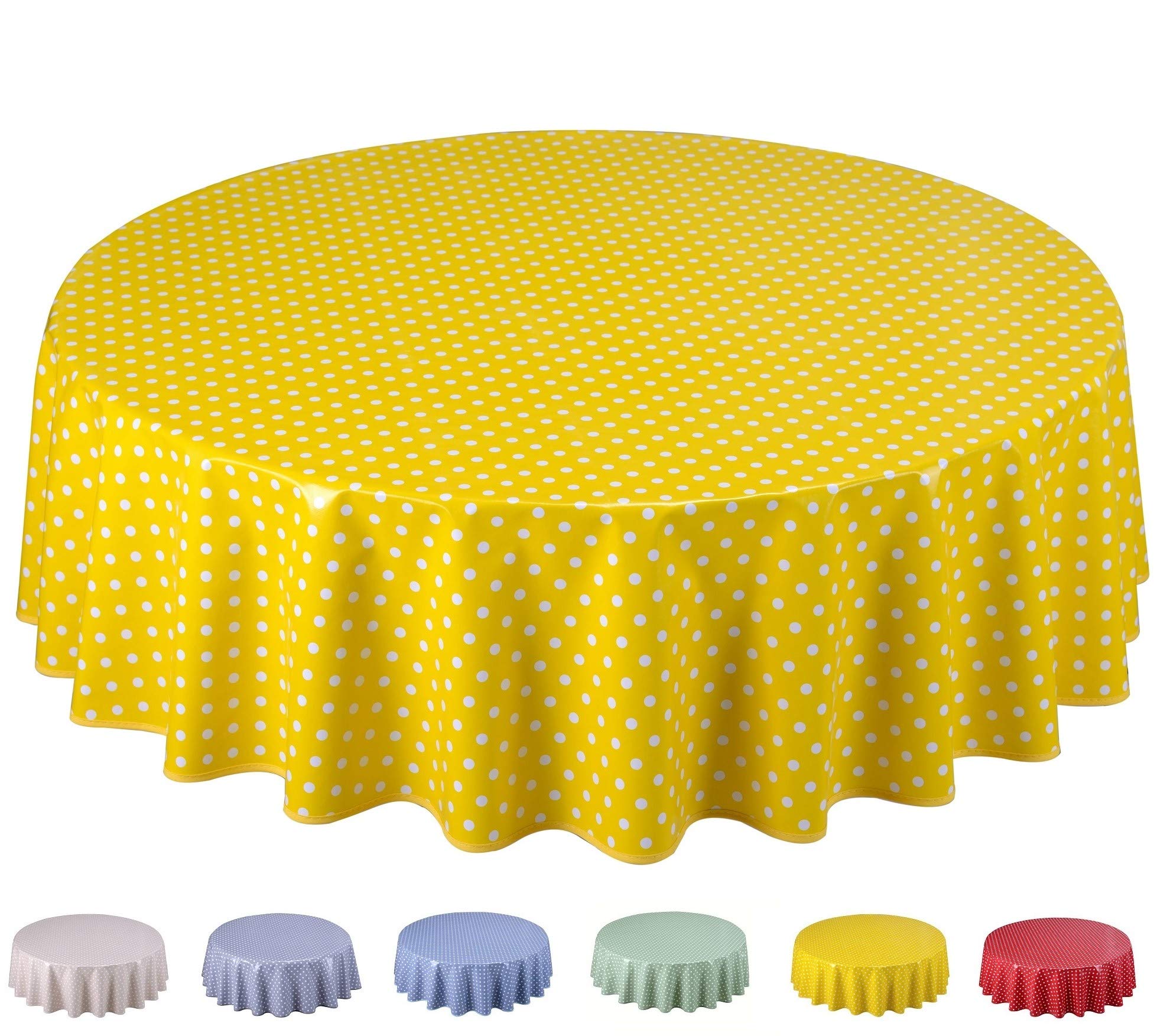 Home Direct Round Oilcloth PVC Wipe Clean Tablecloth 140cm 55" Small Polka Dot (Yellow)