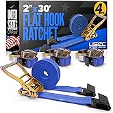 US Cargo Control Flat Hook Ratchet Straps 2 Inch x 30 Foot (10-Pack), 10,000 LBS Break Strength, Blue Heavy Duty Ratchet Straps with Black Flat Hooks, Tie Downs for Flatbed Trailers
