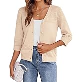 Zeagoo Womens Lightweight Summer Cropped Cardigan 3/4 Sleeve Button up Thin Bolero Crochet Knit Shrug Sweater