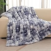 ORINOVA Tie-dye Blue Soft Comfy Throw Blanket for Couch Bedroom Faux Fur 50x60 Fluffy Blanket for Living Room Furry Bed Comforter Cozy Home Decor Gifts 860 GSM