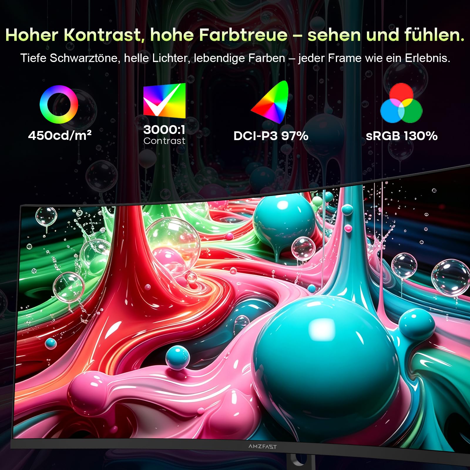 Amzfast 34 Zoll Curved Gaming Monitor, 3440x1440 UWQHD, 240Hz, 1ms MPRT, 1500R VA Curved, 21:9, 3000:1 Kontrast, 130% sRGB, HDR 400, Adaptive Sync, Pip/PBP, HDMI2.1&DP1.4, VESA 75x75mm, AMZG34C5QPro 5