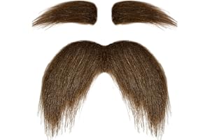 Itscolofy Mustache Self Adhesive and Eyebrows Set, Stick On Mustache Costume, Beard Material Novelty for Halloween Costume Festival Party (Brown)