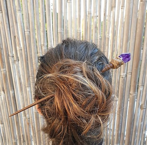 Natural Tumbled Healing Gemstone Crystal Wooden Hair Stick