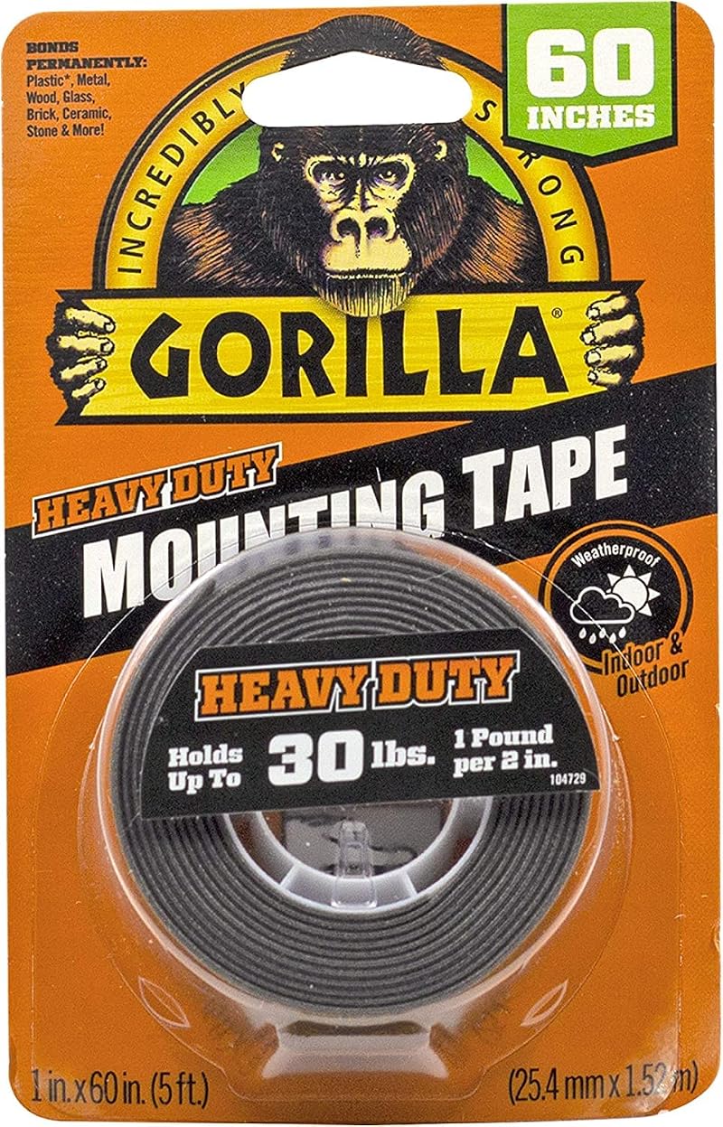 Gorilla Heavy Duty Double Sided Mounting Tape 1" x 60" Black Weatherproof
