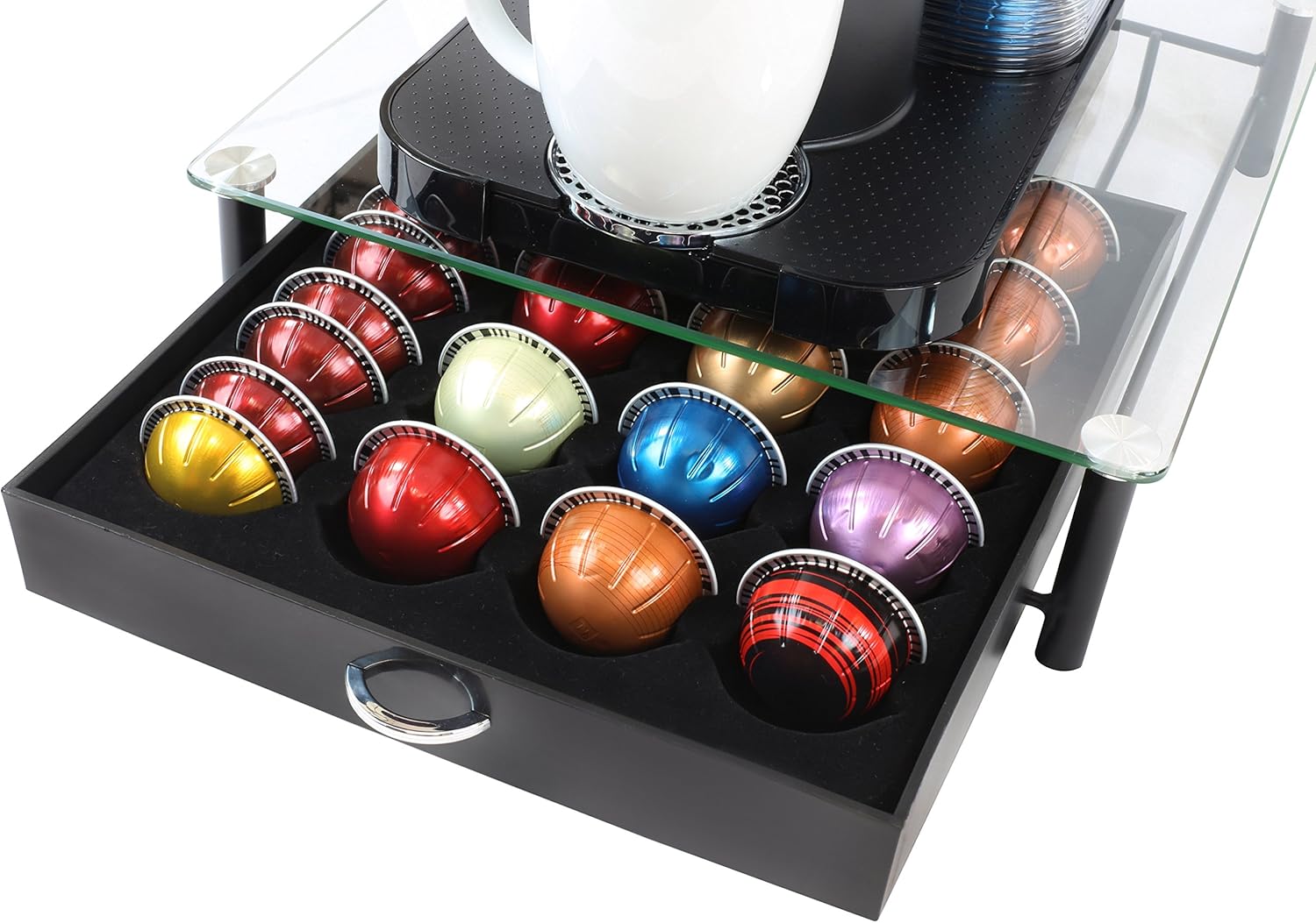 DecoBros Crystal Tempered Glass Nespresso Vertuoline Storage Drawer Holder for Capsules: Home & Kitchen