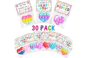Qinline 30 Pack Valentines Day Gifts for Kids - Mini Heart Pop Fidget Toy with Gift Cards for Kids Boys Girls, Bulk Kids Valentines Party Favors School Classroom Gifts Prizes Exchange Goodie Bags Gift