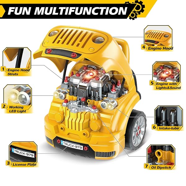 JUMLYS TOYS FOR 3, 4, 5, 6, 7, 8 YEARS OLD BOYS, LARGE TRUCK ENGINE TOYS FOR KIDS 3-5, 5-8 YEARS OLD, MECHANIC REPAIR SET WITH ELECTRIC DRILL, BIG TRUCK BUILDER KIT, IDEAL CHRISTMAS, BIRTHDAY GIFTS