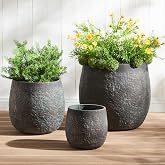 Wallowa 17.32"+12.99"+9.06" Round Weathered Concrete Planters Set of 3 | Handcrafted, Heavy Duty, Outdoor Indoor Flower Pots with Drainage Hole &amp; Plug for Patio, Home, Office, Greenish Bronze Rust