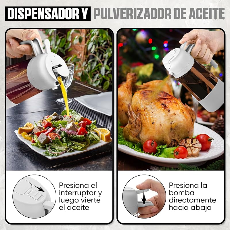 Aceitera 2 en 1 - Pulverizador de aceite spray - Spray Antigoteo Reutilizable para Cocina Saludable y Freidora de Aire - Dispensador De Aceite 2 en 1- Aceitera spray pulverizador — foto 5 de 7