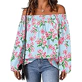 KIRUNDO Early Fall Fashion Off The Shoulder Tops for Women 2025 Boho Floral Blouse Long Sleeve Shirts Going Out Clothing