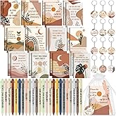Mooliwe 72 Pcs/24 Set Positive Affirmation Gift Set Gratitude Notebooks with Pens Acrylic Keychains Small Bags Motivational Notepads for Women Coworkers Christmas Adults Party Favors (Boho)