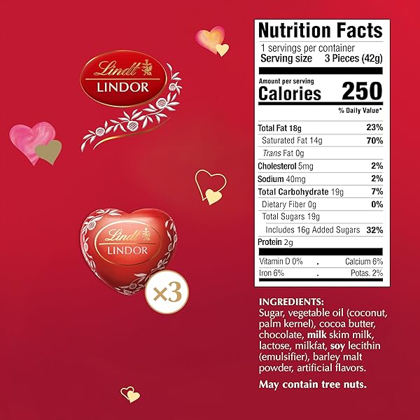 LINDT LINDOR VALENTINE’S MILK CHOCOLATE CANDY TRUFFLES HEART GIFT BOX, 1.5 OZ.