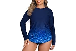 Halcurt Women's Plus Size Long Sleeve Rash Guard Shirts Swim Top UPF50+ Sun Protection Loose Fit Quick Dry Swimsuit