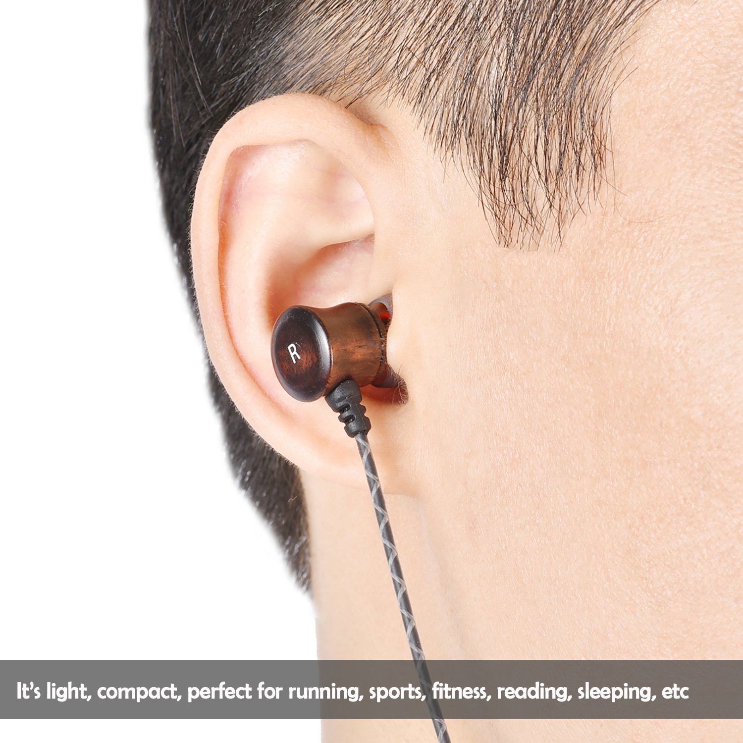 VirKech Premium Wood Headphones Noise-isolating In-ear HiFi Stereo Music Earbuds Headsets with HD Microphone