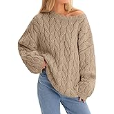 Cicy Bell Womens Oversized Cable Knit Sweaters Long Sleeve Crewneck Chunky Loose Fit Pullover Tops