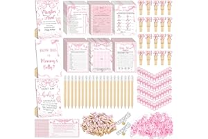 Sherr 476 Pink Bow Coquette Baby Shower Games 6 Sets Activities Card Pacifier Hunt Game 50 Pacifier How Big Is Mommy's Belly Sign 50 Guessing Card 2 Measuring Tape Don't Say Baby Sign 50 Clothespin