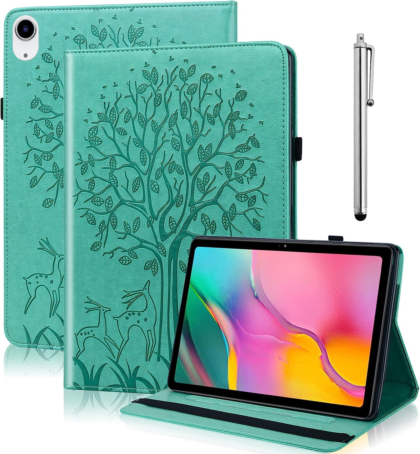 GLANDOTU Case for iPad (A16) 11th Generation 2025 /iPad 10th Generation 10.9 Inch 2022 Case (Auto Sleep/Wake), Elastic Strap Pen Holder Fold Stand Function Cover, Folio PU Leather Tablet Cases -Green