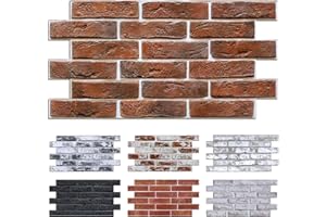 Commomy 3D Brick Wall Panels Peel and Stick - 12 pcs of 22.8" x 11.8" - Thin & UrltraLight Red Brick Wallpaper Stick on Tile for Kitchen, Bedroom, Living Room,TV Background,RV(Covers 22.48 sq.ft)