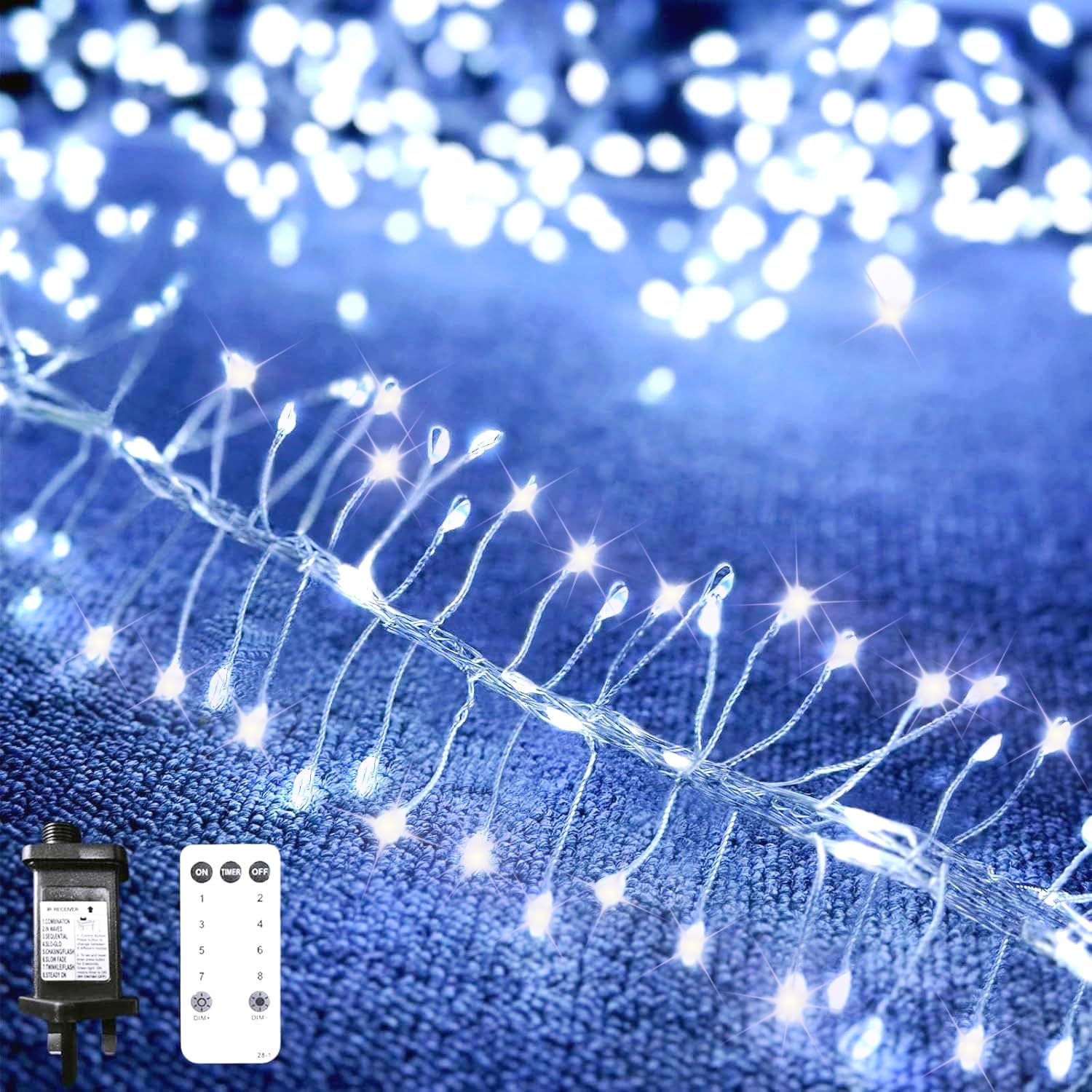 Neonawall Fairy Lights Plug in 200 LED 3m Firecrackers String Cluster Light Waterproof with 8 Modes for Christmas Tree Garden Curtain Gazebo Decorations Cool White