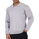 Epoleatries Mens Long Sleeve Knit Polo Shirt Lightweight Ribbed Polos Sweater Fall Winter Thermal Pullover Shirts with Collar