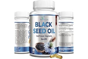 YUMMYVITE Cold Pressed Black Seed Oil - 120 Capsules, Premium Nigella Sativa Pure Black Cumin Seed Oil with Vitamin E, for Hair, Skin & Immune Health - Non-GMO 120 Capsules