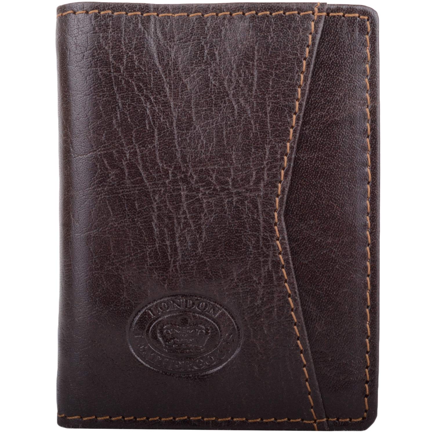 Valita Mens Buffled Crumple Leather RFID Protected Credit Card/Travel Card Holder Wallet - Dark Brown