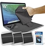 Clean Screen Wizard Microfiber Screen Cleaner and Protector Kit Bundle with 3 Large Cloths / Keyboard Covers in Protective Pouches and Cleaning Sticker for Laptops - 15" Screen