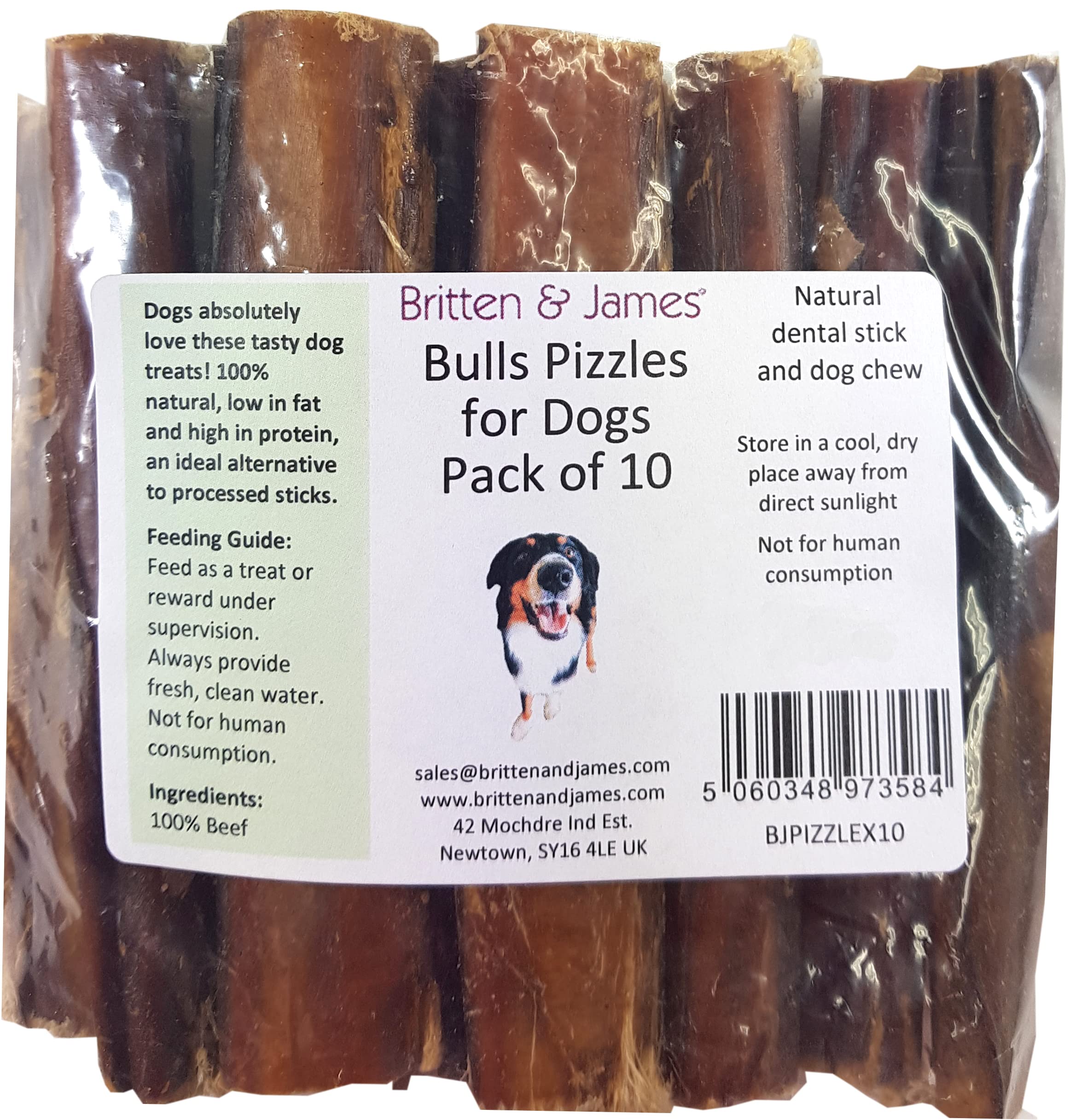 Britten & James 10 Thick Bulls Pizzles for Dogs (12cm length) - Bully Stick, Natural Dental Stick and Dog Chew. Hypoallergenic, Grain Free and Long Lasting Dog Treat
