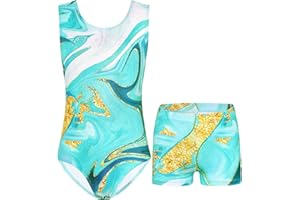 Nymphperi Girls Gymnastics Leotards 2 Piece Shiny Sleeveless Bodysuits with Sparkly Breathable Shorts Suit