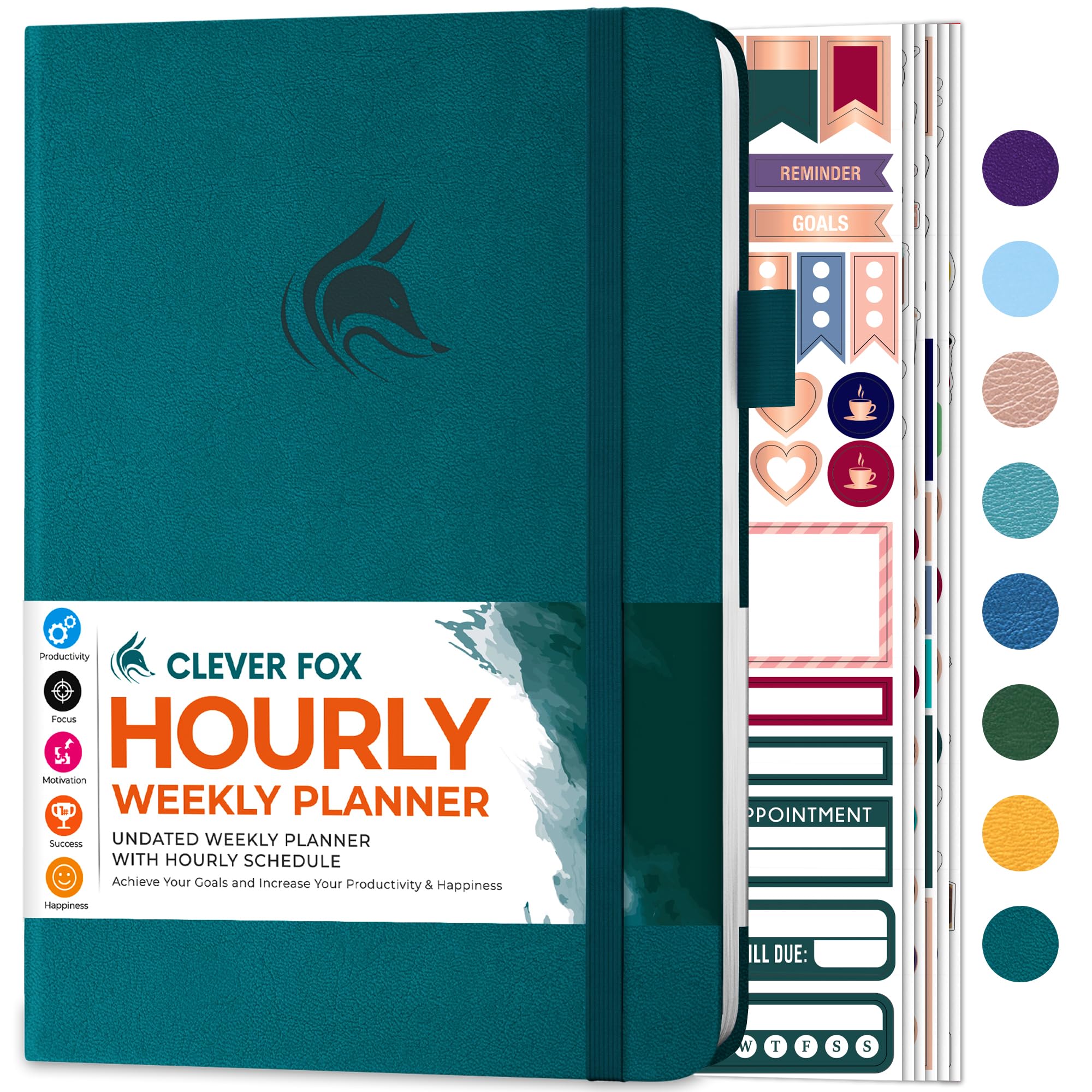 Clever Fox Planner Schedule – Undated Weekly & Monthly Life Planner with Time Slots, Appointment Book & Daily Organizer, A5 (Dark Teal)