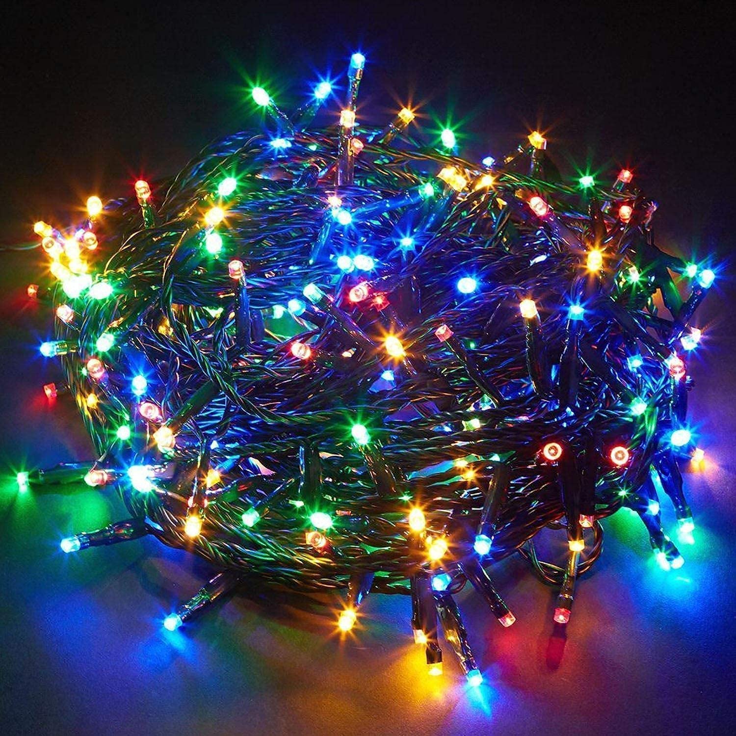 SHATCHI 300 LEDs Fairy String Lights Multicolour Indoor/Outdoor Christmas Tree/Home/Party/Wedding/Garden Decorations Green Cable 8 Modes Mains Powered Memory Auto Timer