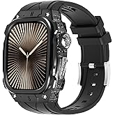 Luxury Metal Case for Apple Watch Series 10/11 46mm Band with Cover Heavy Duty Rugged Case Silicon Strap for men iWatch Series 10/11 46mm Full Protective Cover