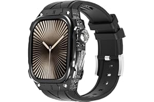 GLUYUAN Luxury Metal Case for (2024) Apple Watch Series 10 46mm Band with Cover Heavy Duty Rugged Case Silicon Strap for men iWatch Series 10 46mm Full Protective Cover