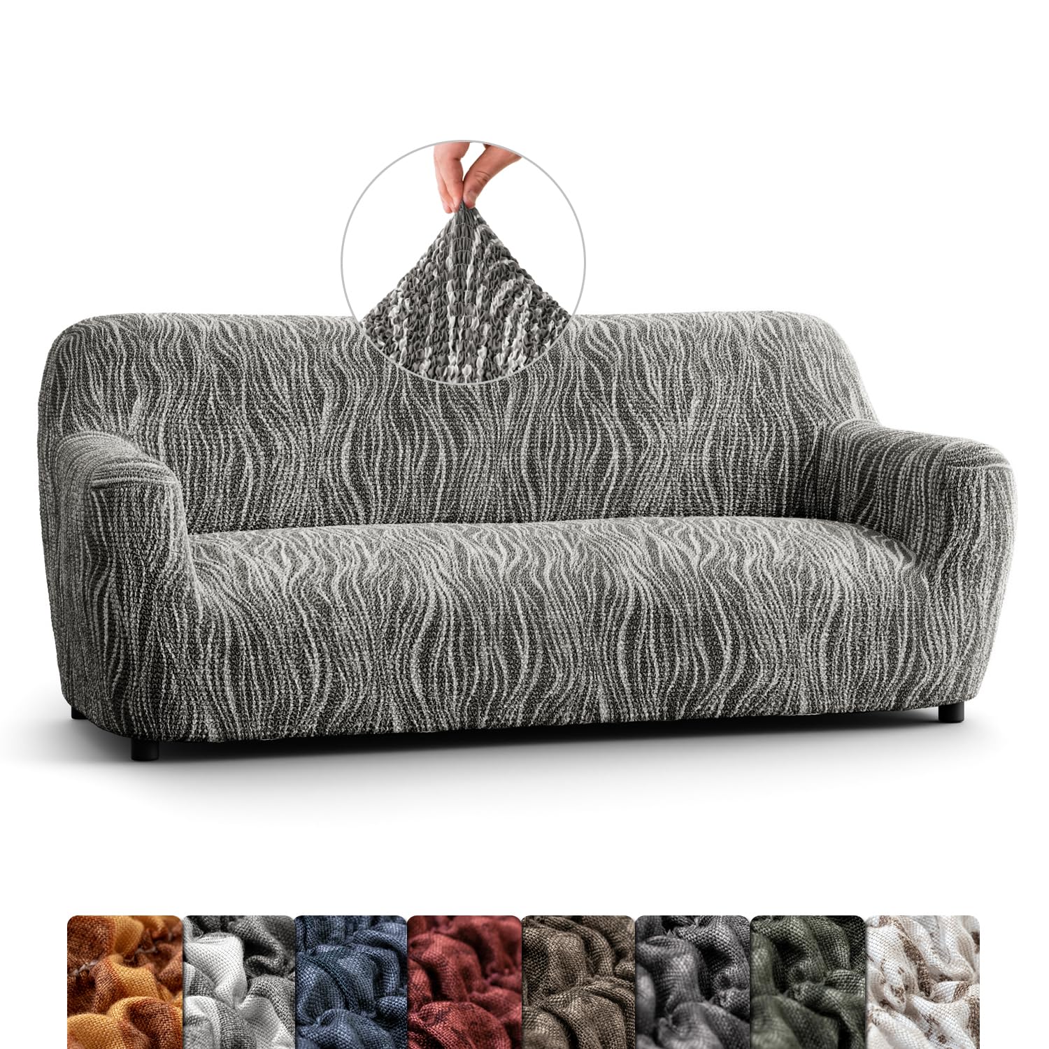 Menotti 3 Seater Couch Cover - Sofa Cover - Sofa Protector - Soft Polyester Fabric Slipcover - 1-Piece Form Fit Stretch Elastic Stylish Furniture Cover - Microfibra Printed - Universo Grey (3 Seater)