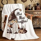 Ivarunner Gnome Blanket - Birthday Coffee Lover Gnome Gifts for Women, Soft Fuzzy But First Coffee Throw Blanket for Gnome Lover, Co-Worker, Girls, Kids, Adult, 60''x50'', Fall Blanket Home Decor