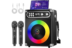 MUSYVOCAY Karaoke Machine, Portable Bluetooth Speaker with 2 Wireless Microphones for Adults Kids with LED Lights, PA System Speaker Supports Echo/USB/TF/AUX Stereo Sound Enhanced Bass for Home Party Birthday