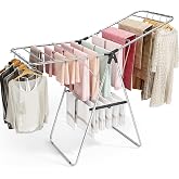 APEXCHASER Large Stainless Steel Clothes Drying Rack | Fully Assembled, Drying Rack Clothing with Height-Adjustable, Foldable Gullwings Laundry Rack, Indoor Outdoor Use, Black