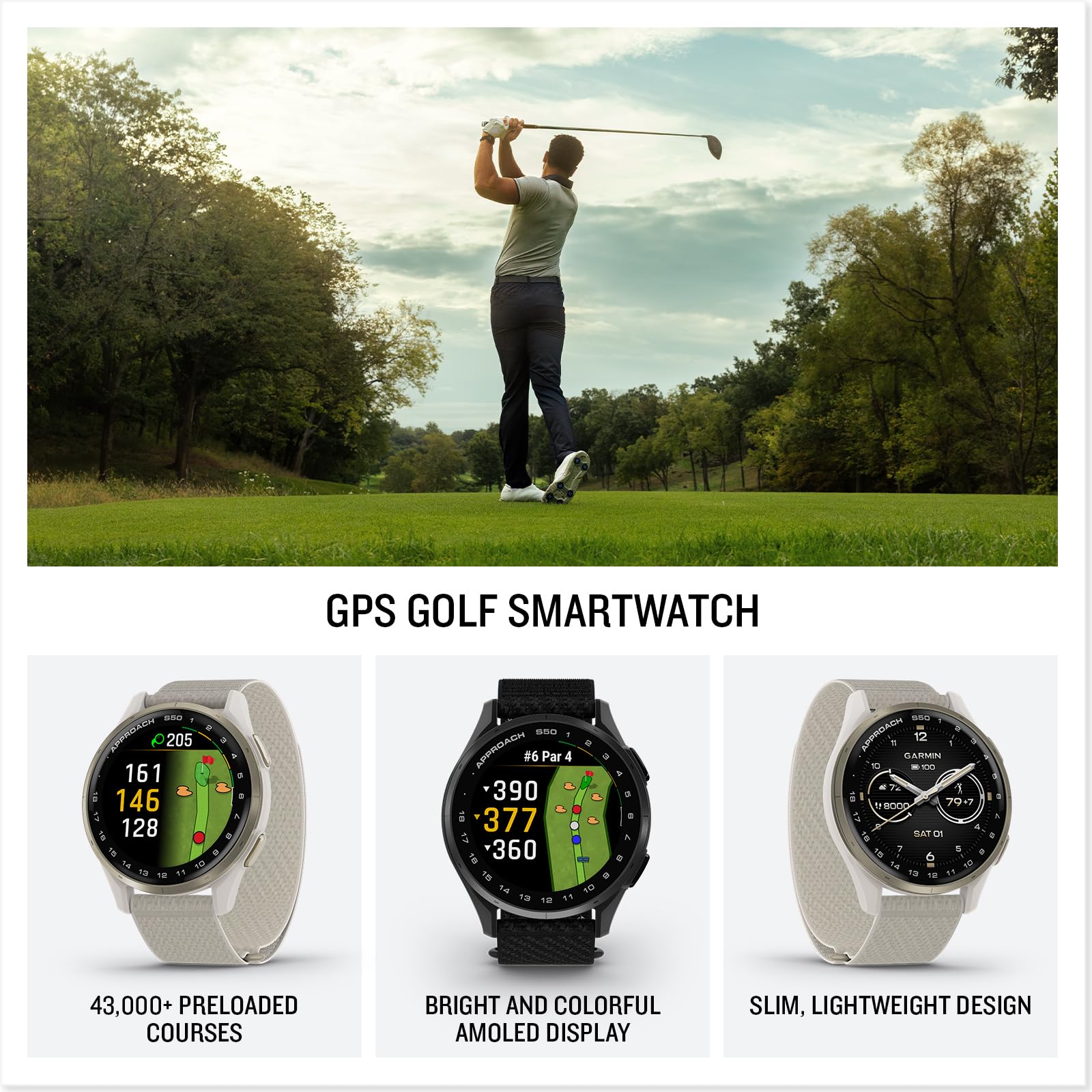 Garmin Approach S50 (Slate/Black) Golf GPS Smartwatch Bundle - 1.2